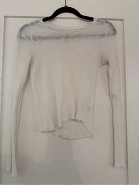 We The Free Cream Raw-Edge Ribbed Long Sleeve Top